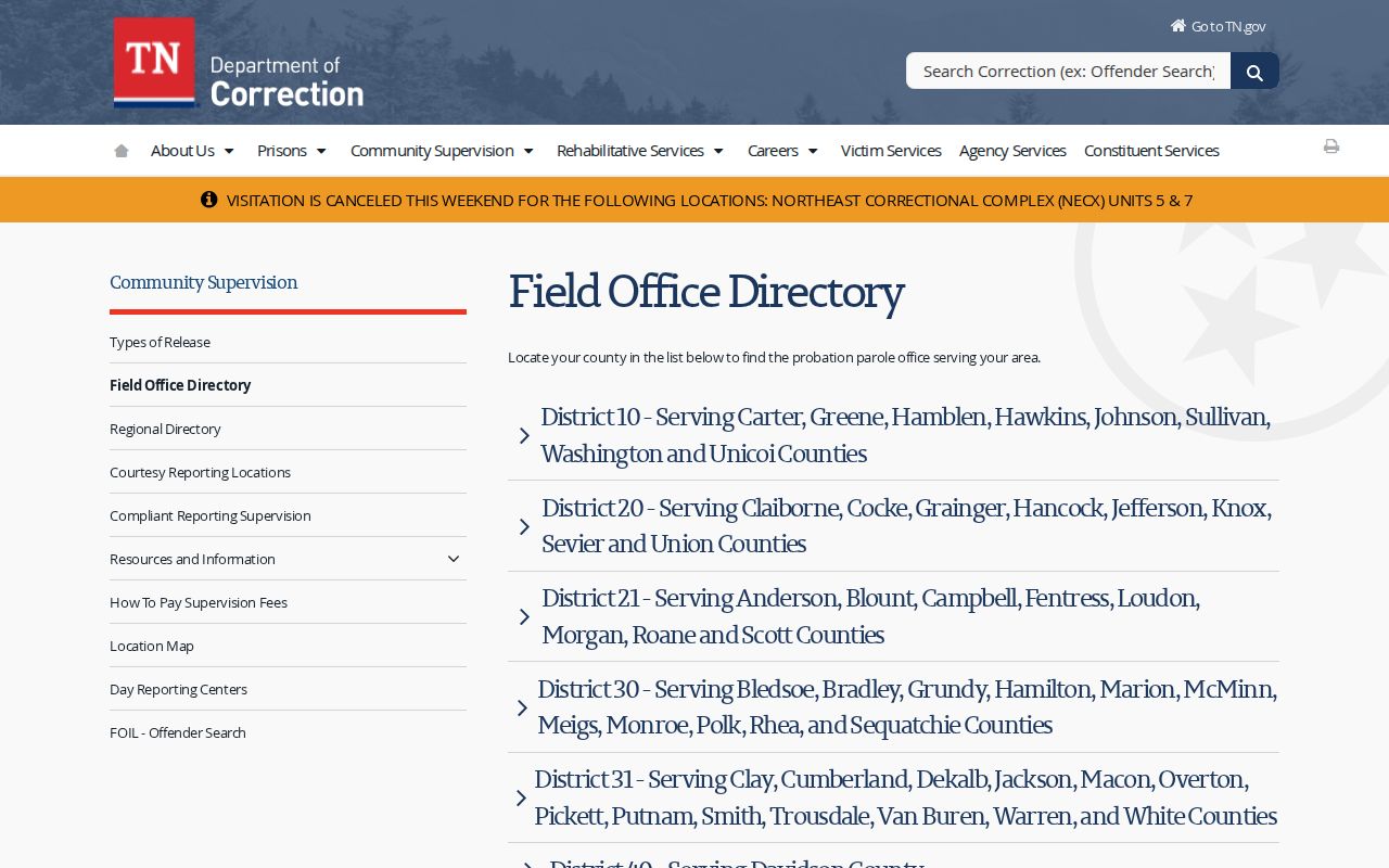 McNairy County parole and probation District 60 office directory