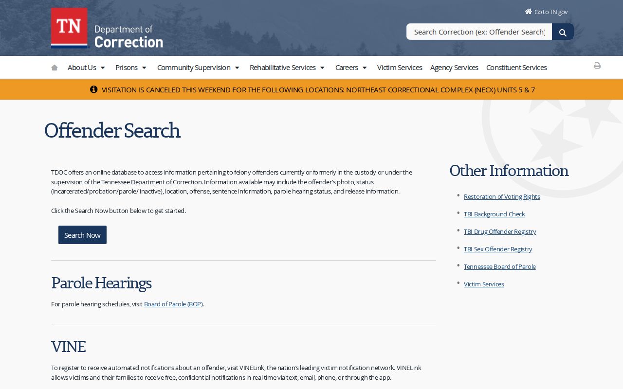 McNairy County released inmate TDOC FOIL search information